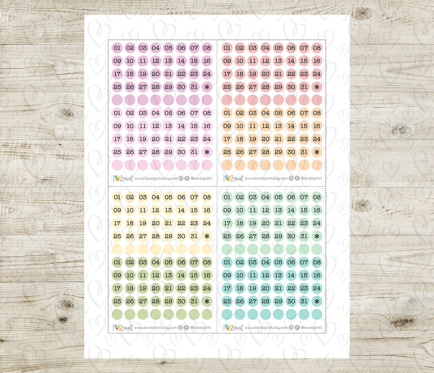 Day Dots Pastel Colors – Printable Planner Stickers for Calendars & Journals – PDF + Cut Files – Instant Download