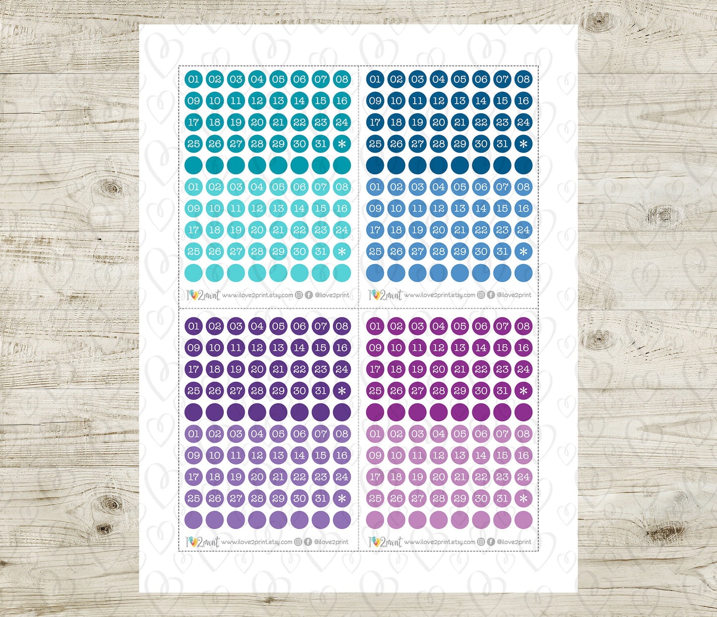 Day Dots Bold Colors – Printable Planner Stickers for Calendars & Journals – PDF + Cut Files – Instant Download