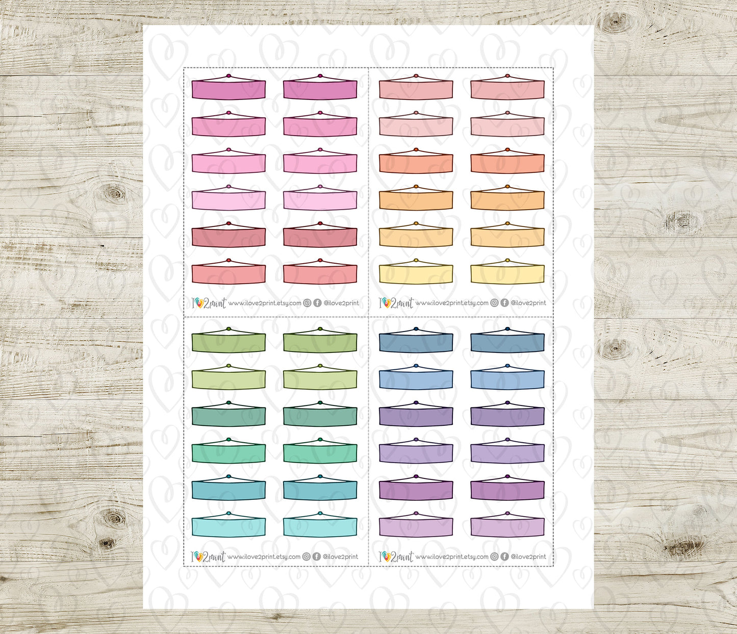 48 Colorful Hanging Note Doodle Quarter Box Stickers | Printable Functional Planner Supplies | PDF & Cut Files