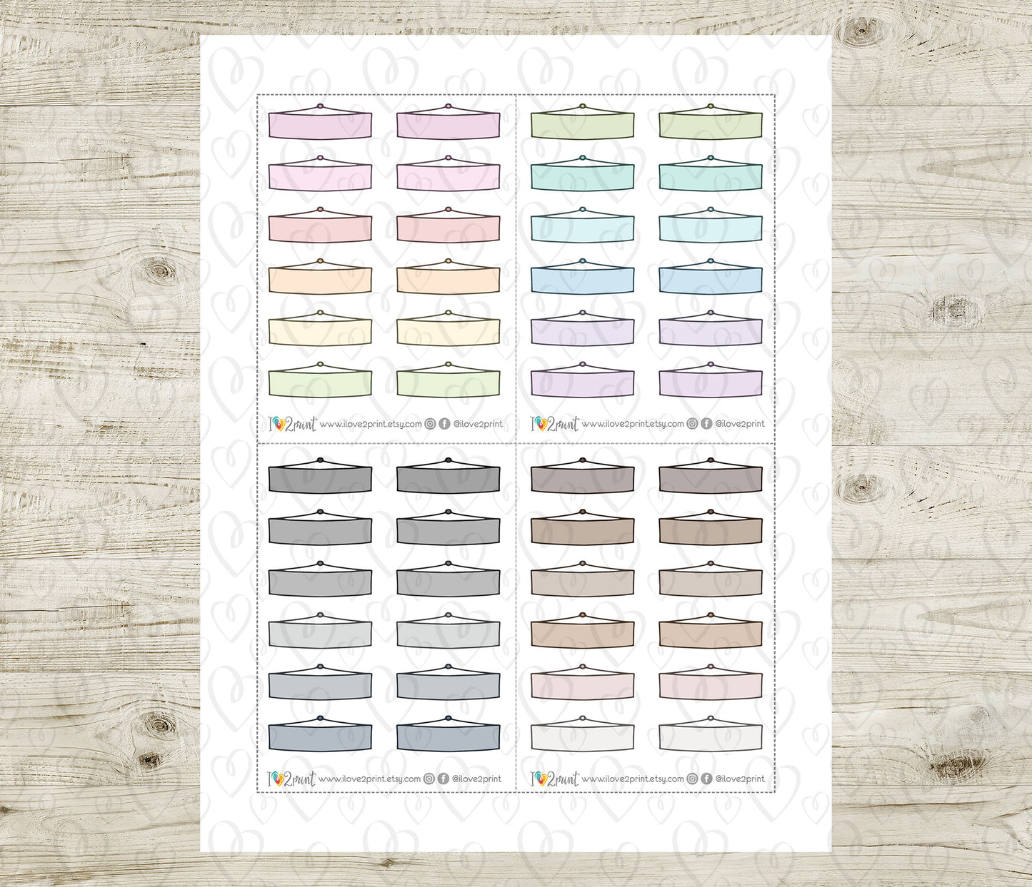 48 Colorful Hanging Note Doodle Quarter Box Stickers | Printable Functional Planner Supplies | PDF & Cut Files