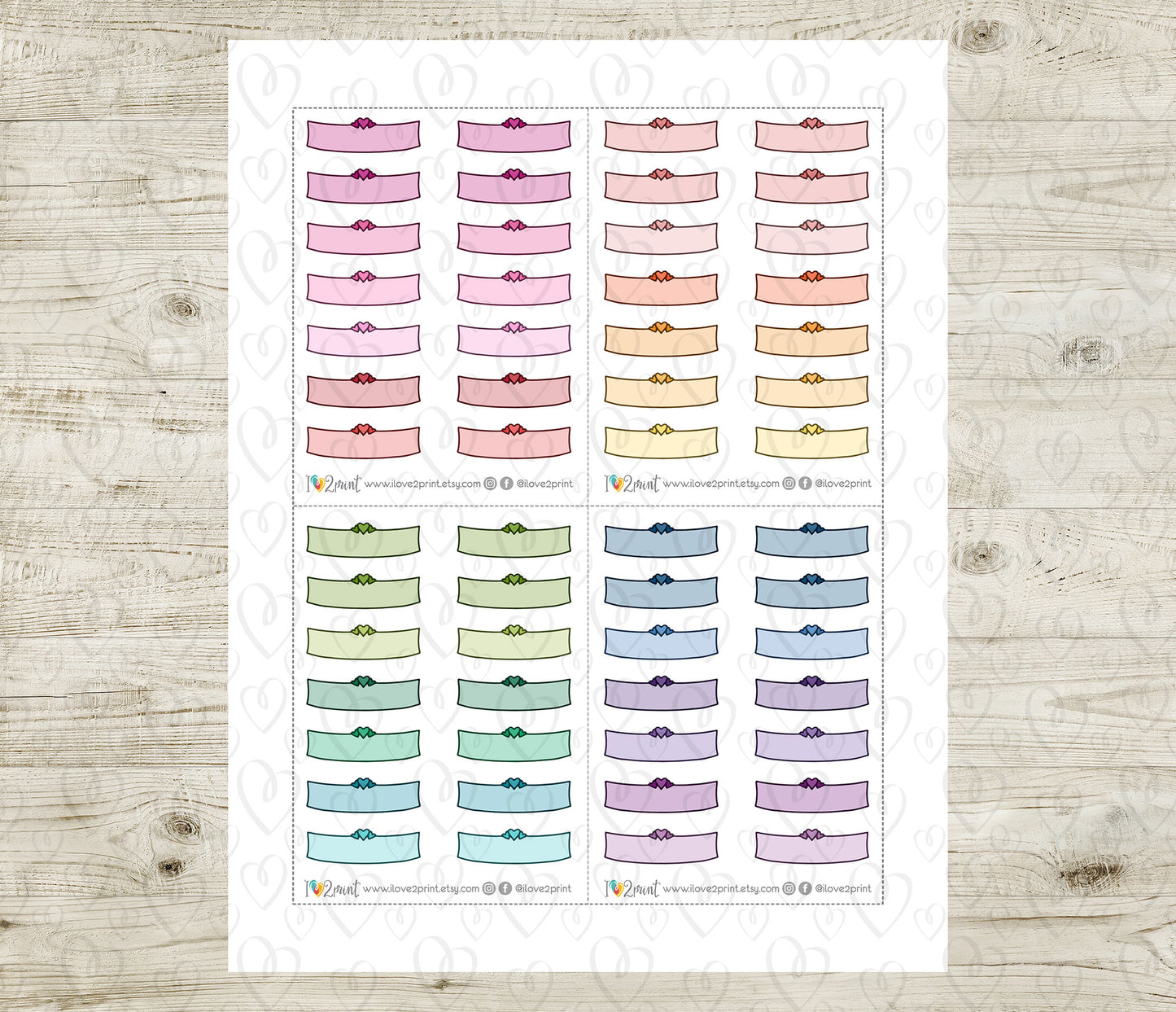 48 Colorful Hearts Note Doodle Quarter Box Stickers | Printable Functional Planner Supplies | PDF & Cut Files