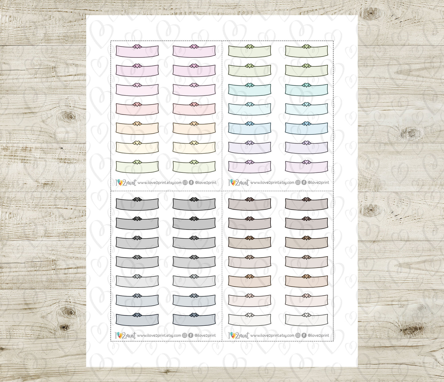 48 Colorful Hearts Note Doodle Quarter Box Stickers | Printable Functional Planner Supplies | PDF & Cut Files