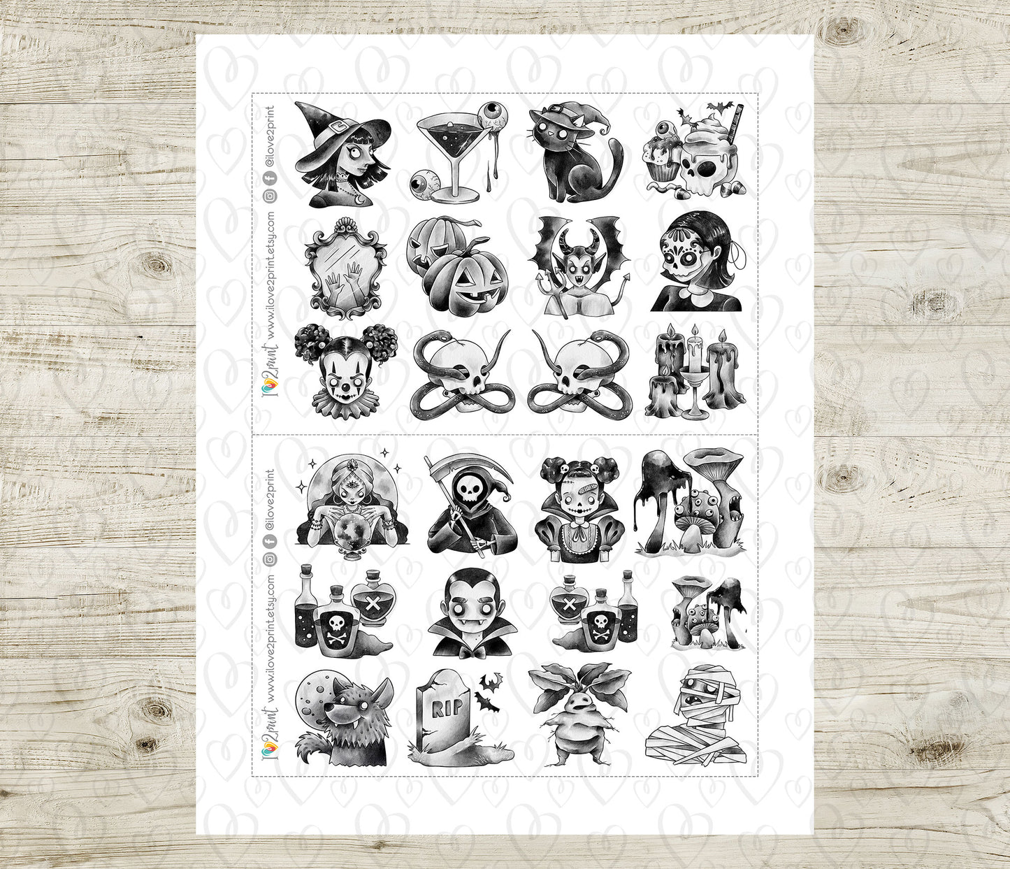 Nocturnal Shadows Decorative Stickers - Printable PDF & Cut Files