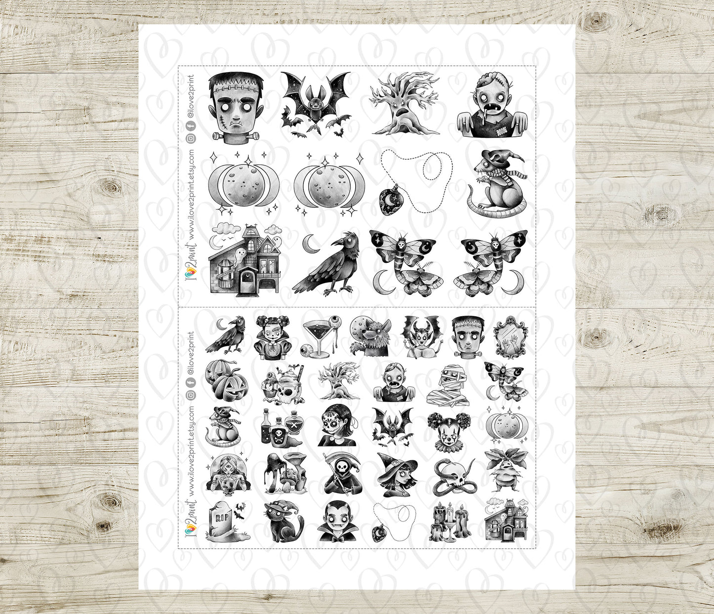 Nocturnal Shadows Decorative Stickers - Printable PDF & Cut Files