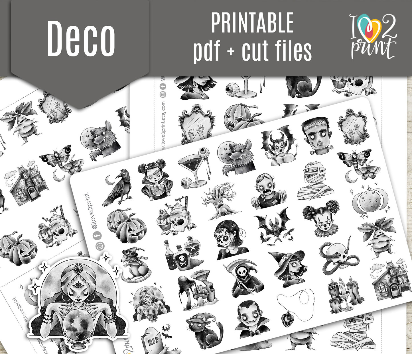 Nocturnal Shadows Decorative Stickers - Printable PDF & Cut Files