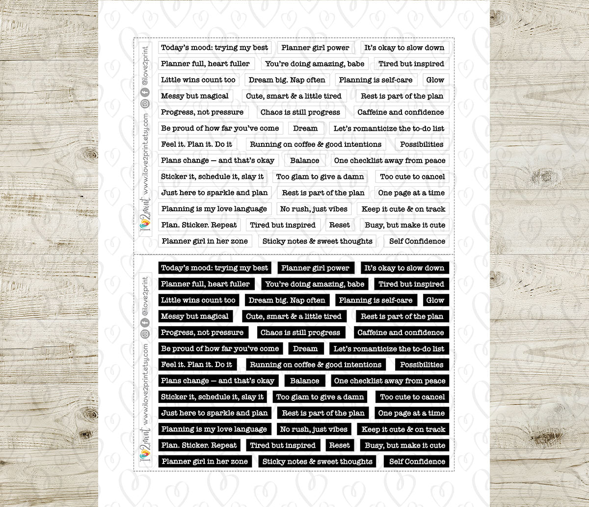Planner Quote Sticker Set – Functional & Decorative Overlays – Printable Planner Stickers – PDF + Cut Files