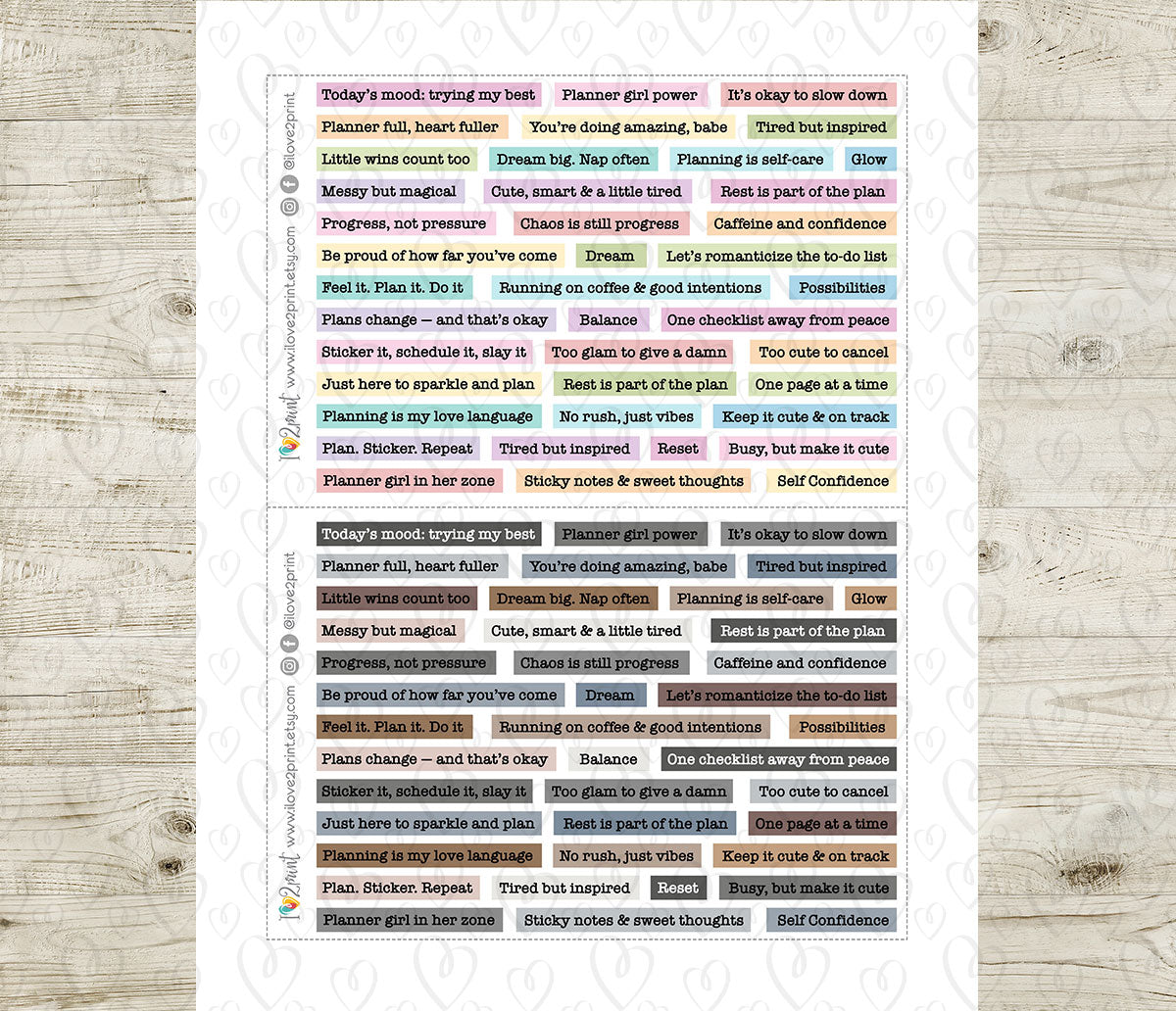 Planner Quote Sticker Set – Functional & Decorative Overlays – Printable Planner Stickers – PDF + Cut Files