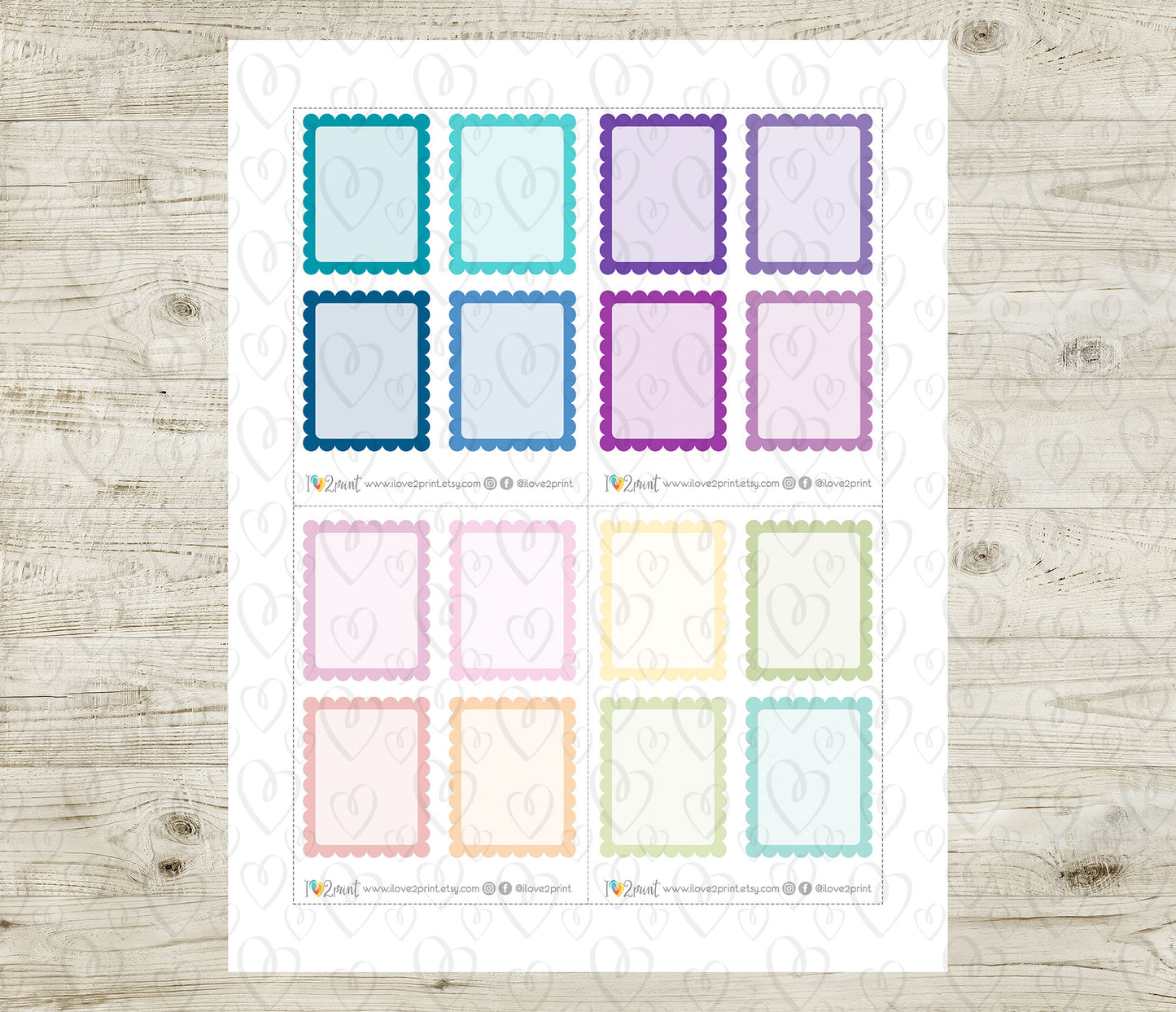 Full Boxes Scalloped - Printable Planner Stickers - PDF & Cut Files