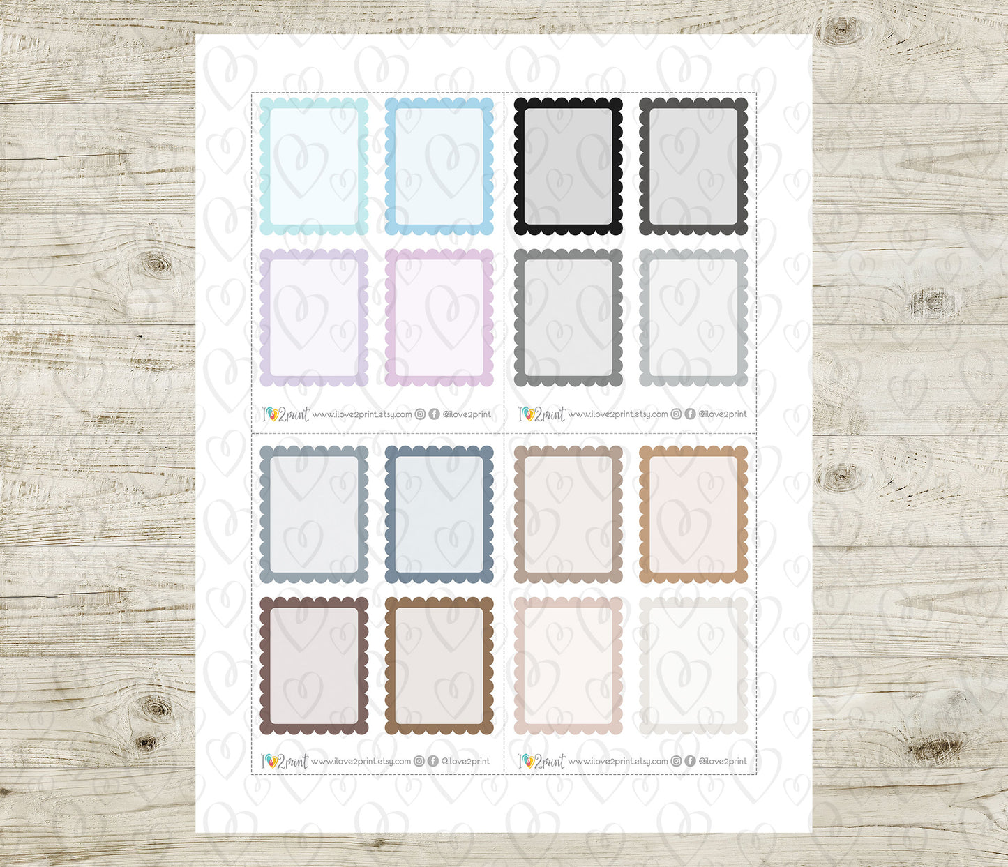 Full Boxes Scalloped - Printable Planner Stickers - PDF & Cut Files