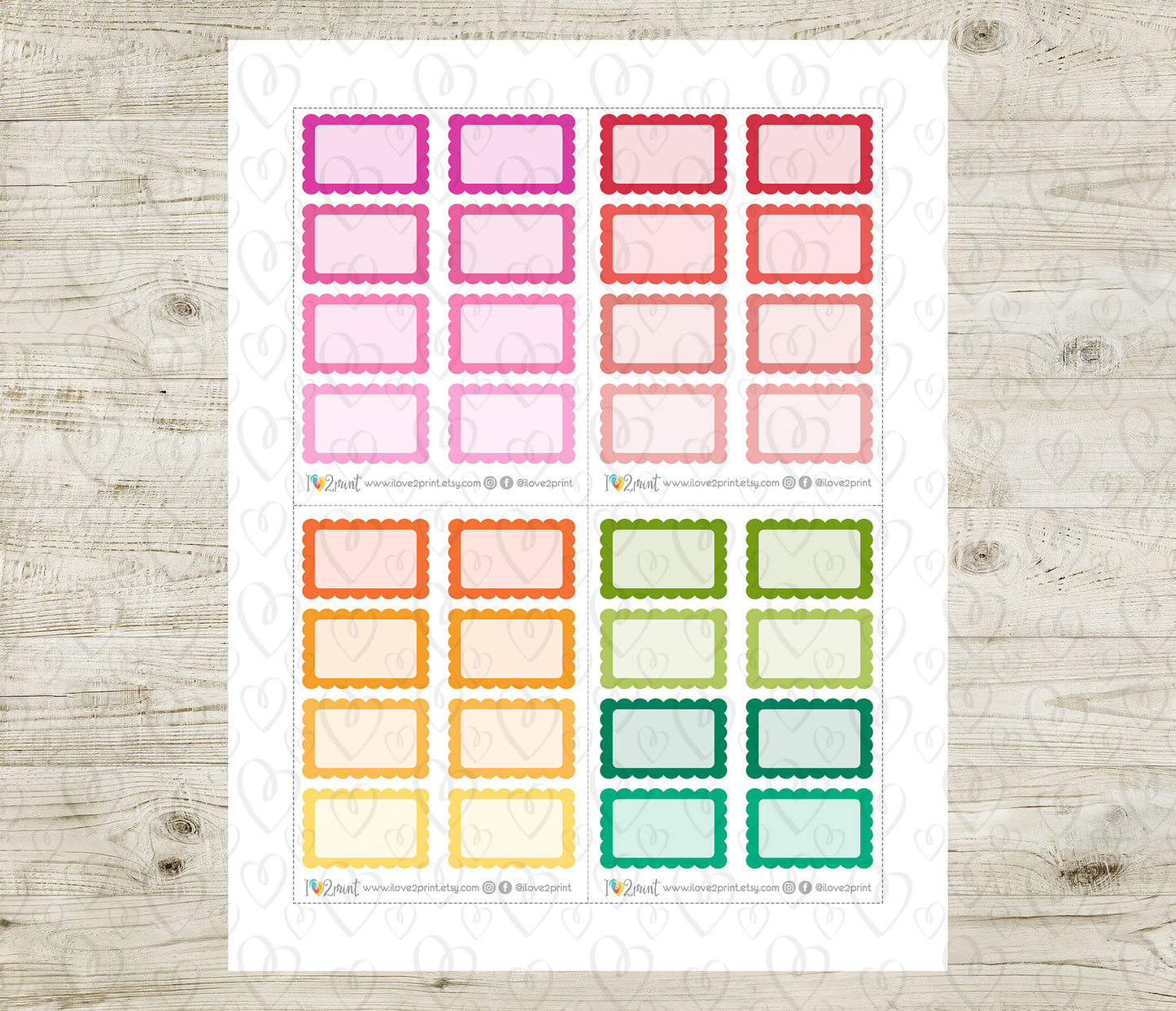 Half Boxes Scalloped - Printable Planner Stickers - PDF & Cut Files