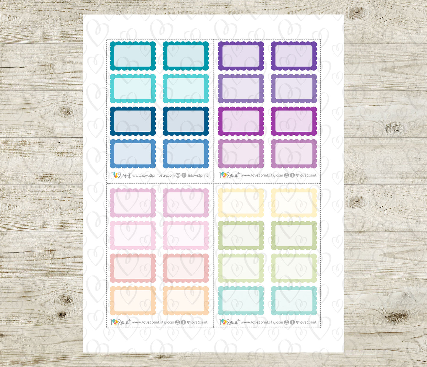 Half Boxes Scalloped - Printable Planner Stickers - PDF & Cut Files