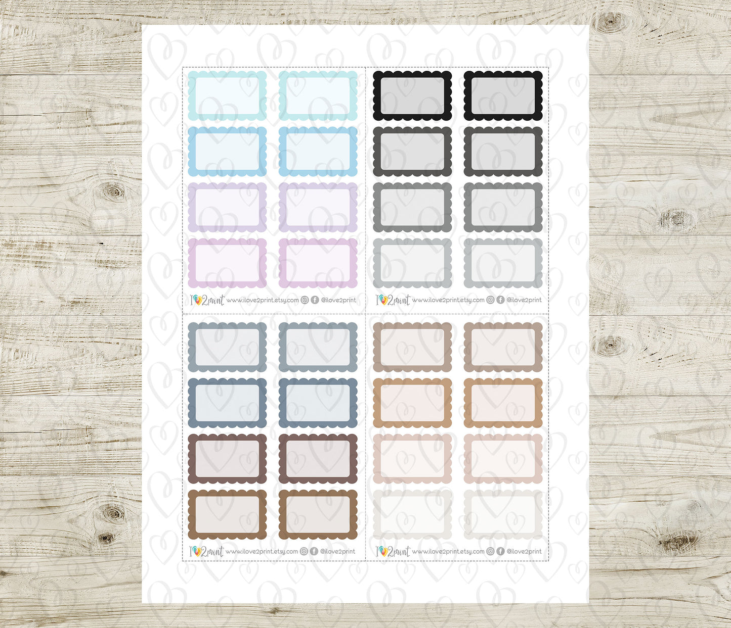 Half Boxes Scalloped - Printable Planner Stickers - PDF & Cut Files