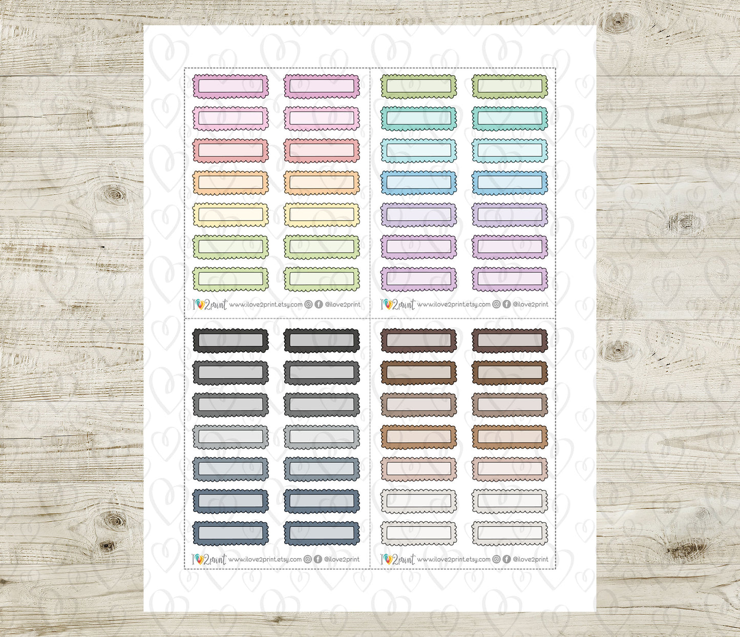 48 Colorful Scallop Note Doodle Quarter Box Stickers | Printable Functional Planner Supplies | PDF & Cut Files