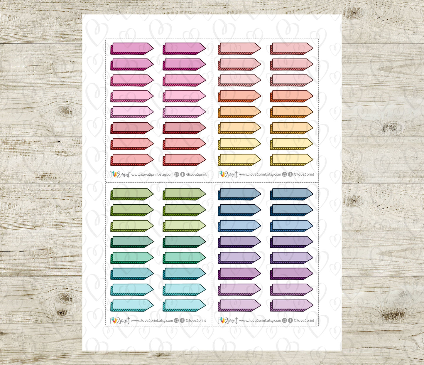 48 Colorful Sign Note Doodle Quarter Box Stickers | Printable Functional Planner Supplies | PDF & Cut Files