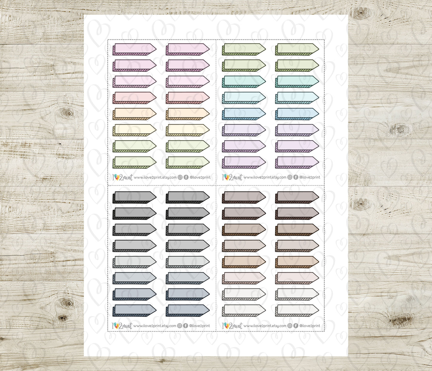 48 Colorful Sign Note Doodle Quarter Box Stickers | Printable Functional Planner Supplies | PDF & Cut Files