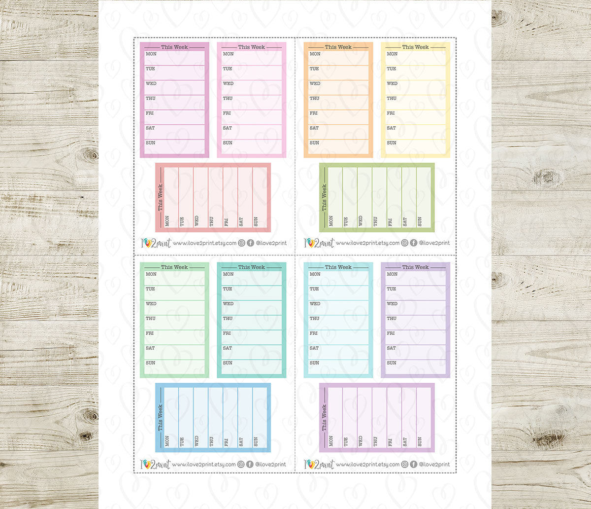 This Week Mon-Sun Printable Planner Stickers | Weekly Header Labels | PDF Cut Files