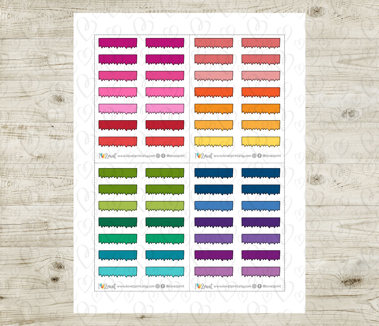 48 Colorful Torn Paper Doodle Quarter Box Stickers | Printable Functional Planner Supplies | PDF & Cut Files
