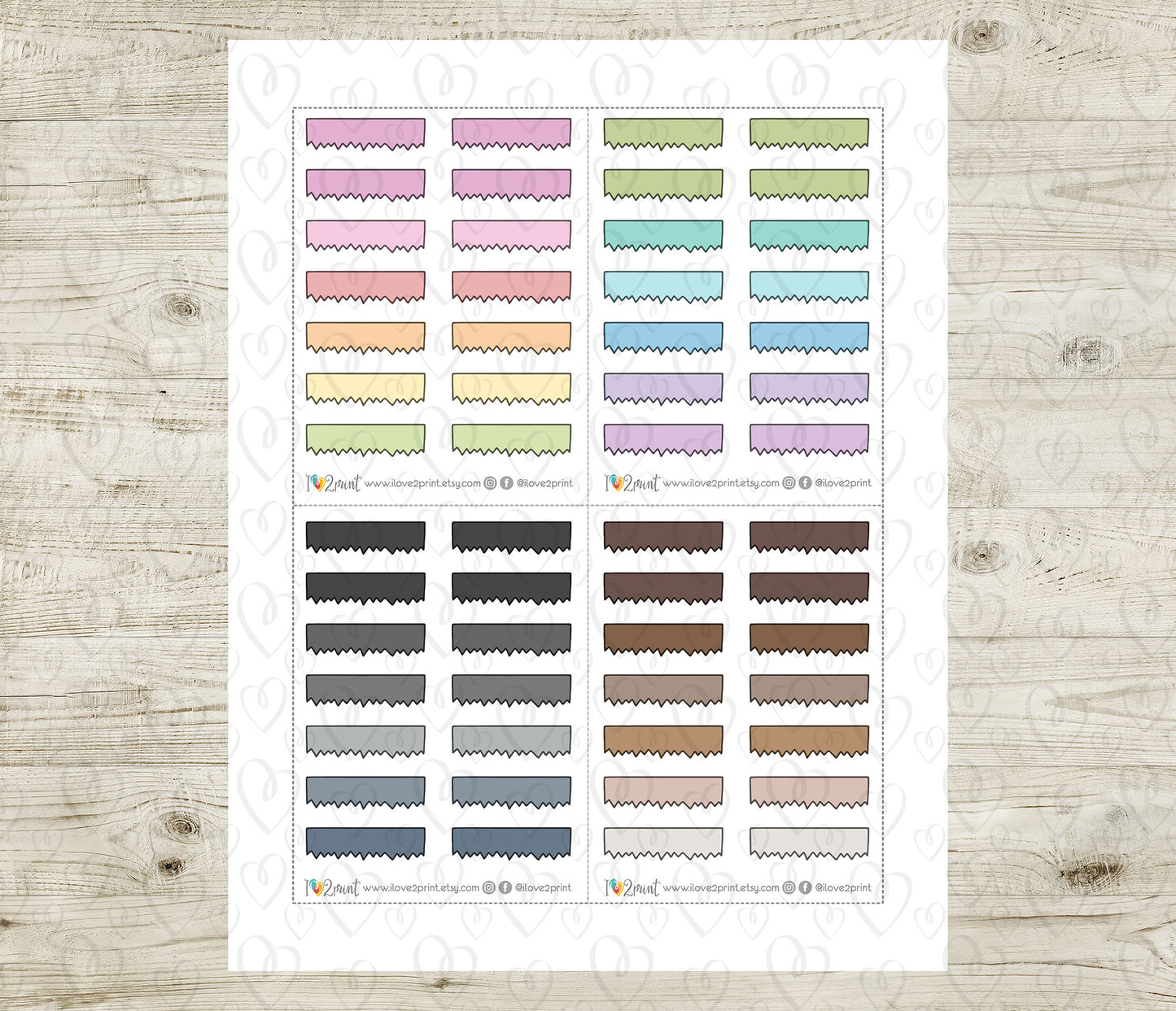48 Colorful Torn Paper Doodle Quarter Box Stickers | Printable Functional Planner Supplies | PDF & Cut Files