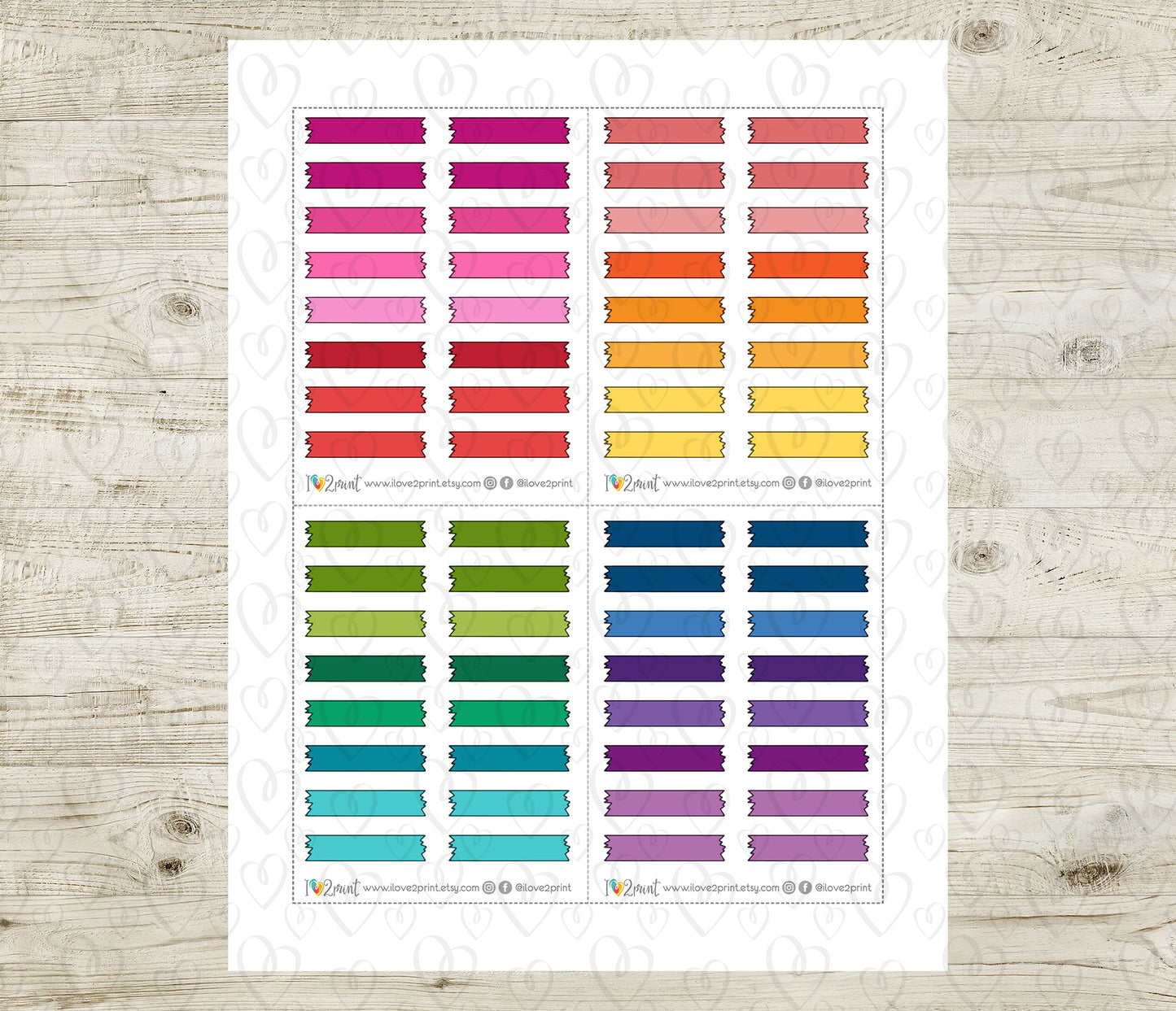48 Colorful Washi Doodle Quarter Box Stickers | Printable Functional Planner Supplies | PDF & Cut Files