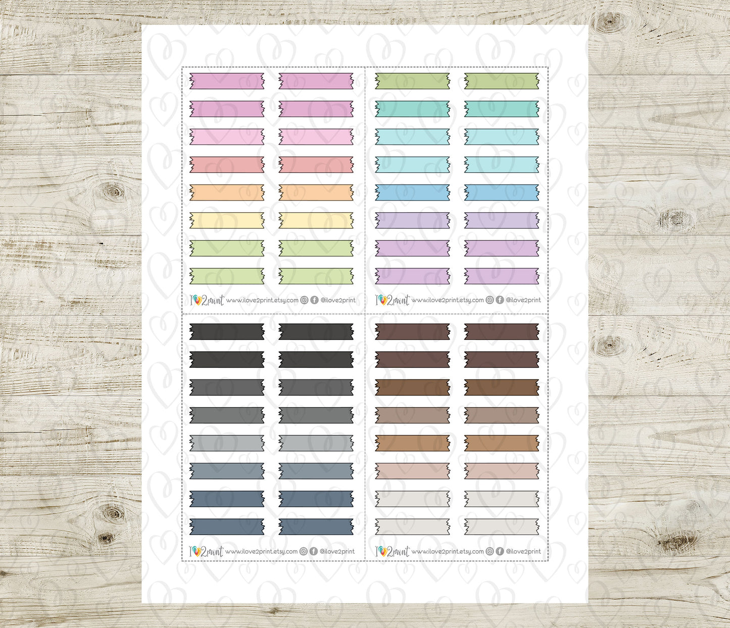 48 Colorful Washi Doodle Quarter Box Stickers | Printable Functional Planner Supplies | PDF & Cut Files