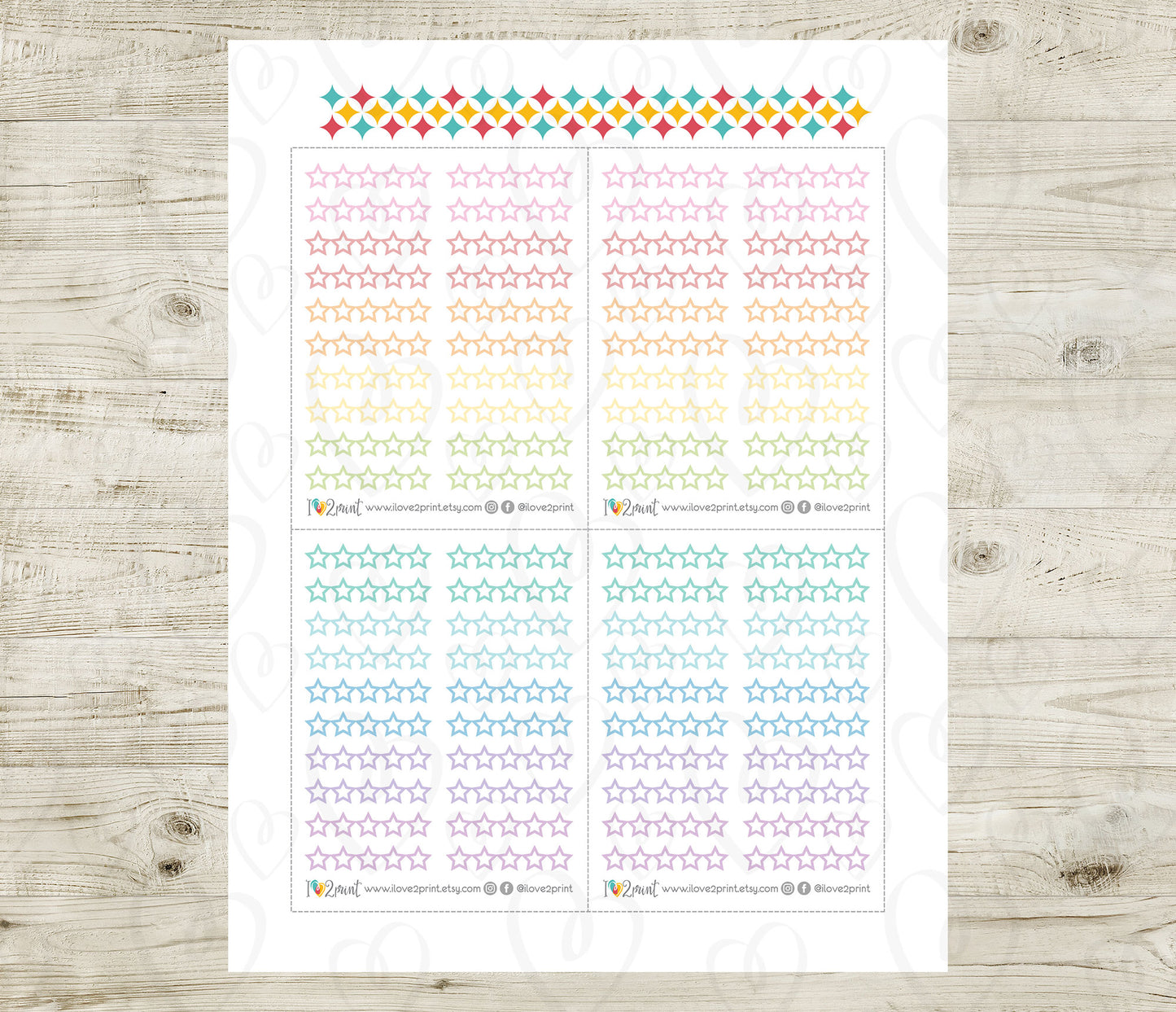 5 Star Rating Stickers – Colorful Instant Download Printable Stickers - PDF & Cut Files