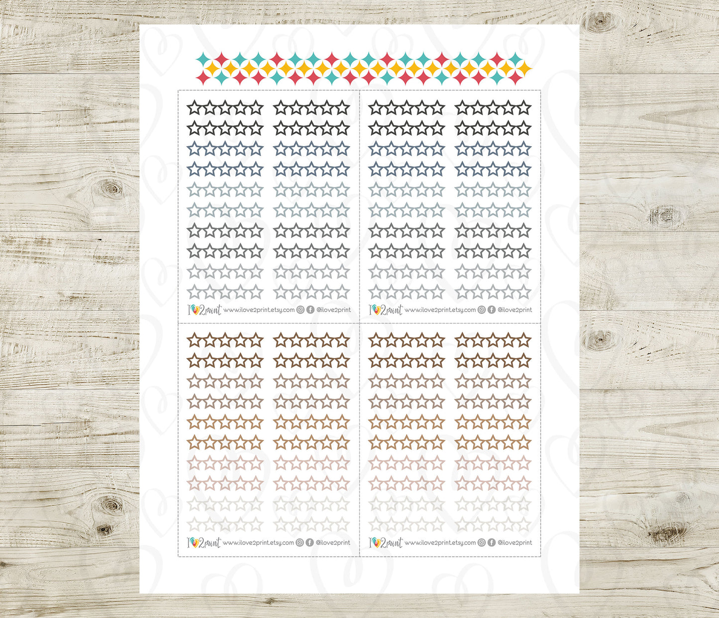 5 Star Rating Stickers – Colorful Instant Download Printable Stickers - PDF & Cut Files
