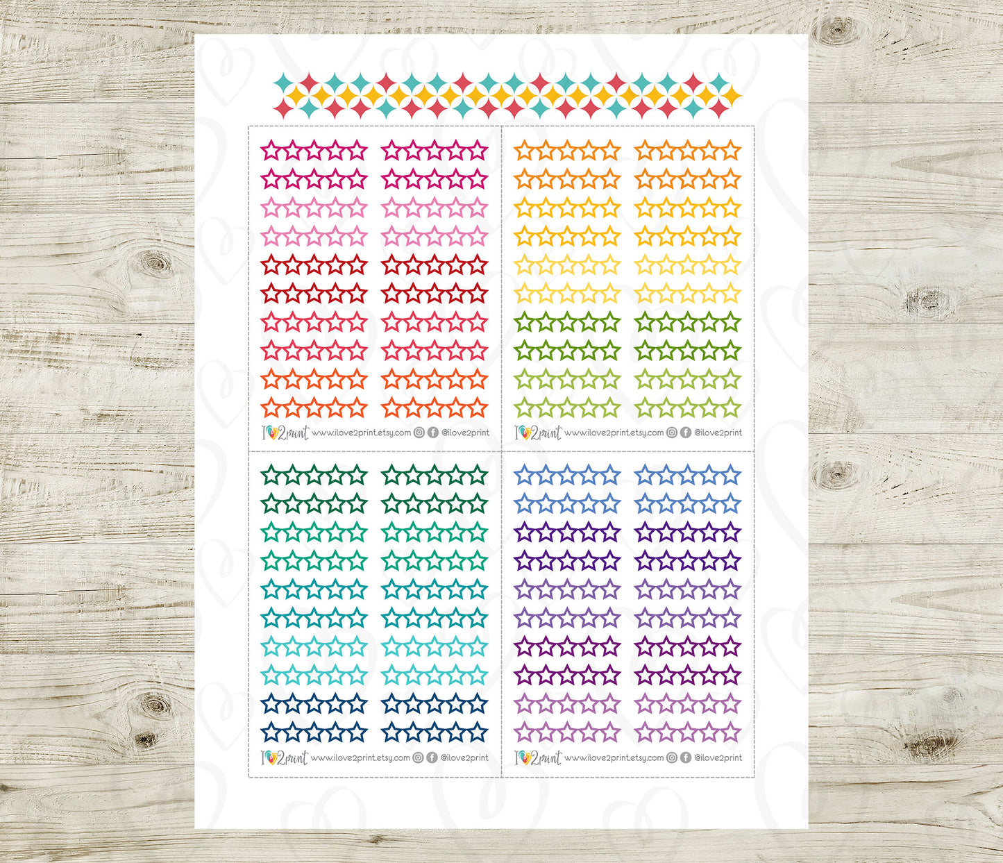 5 Star Rating Stickers – Colorful Instant Download Printable Stickers - PDF & Cut Files