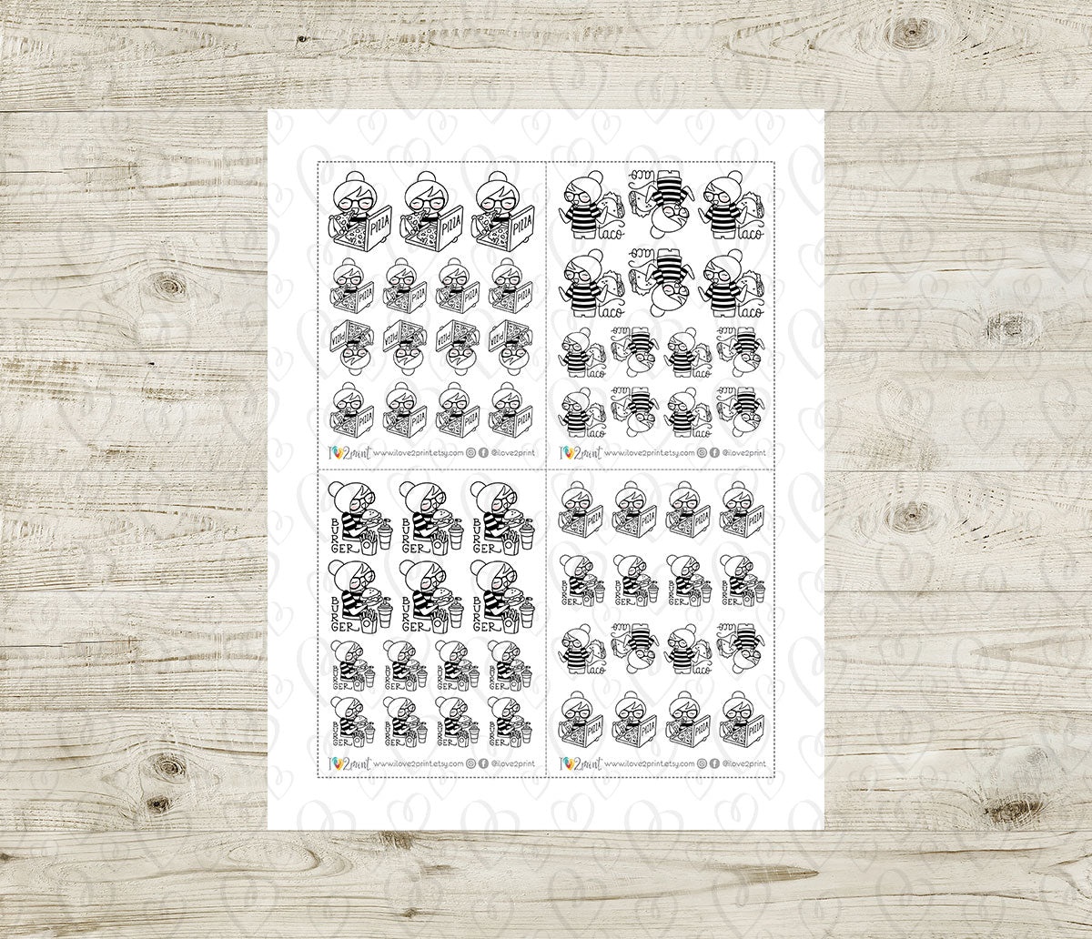 Elena Cheat Day – Takeaway Food Theme - DOODLE Printable Planner Stickers – PDF + Cut Files