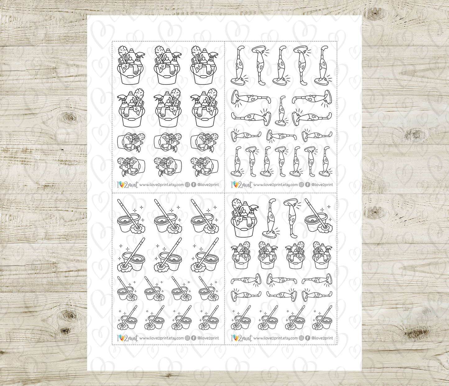 Elena Cleaning II – DOODLE Printable Planner Stickers – PDF & Cut Files – Instant Download