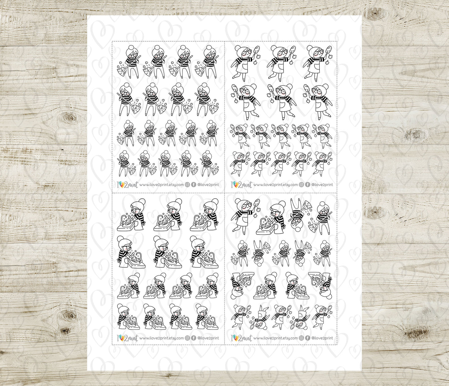 Elena Cleaning II – DOODLE Printable Planner Stickers – PDF & Cut Files – Instant Download