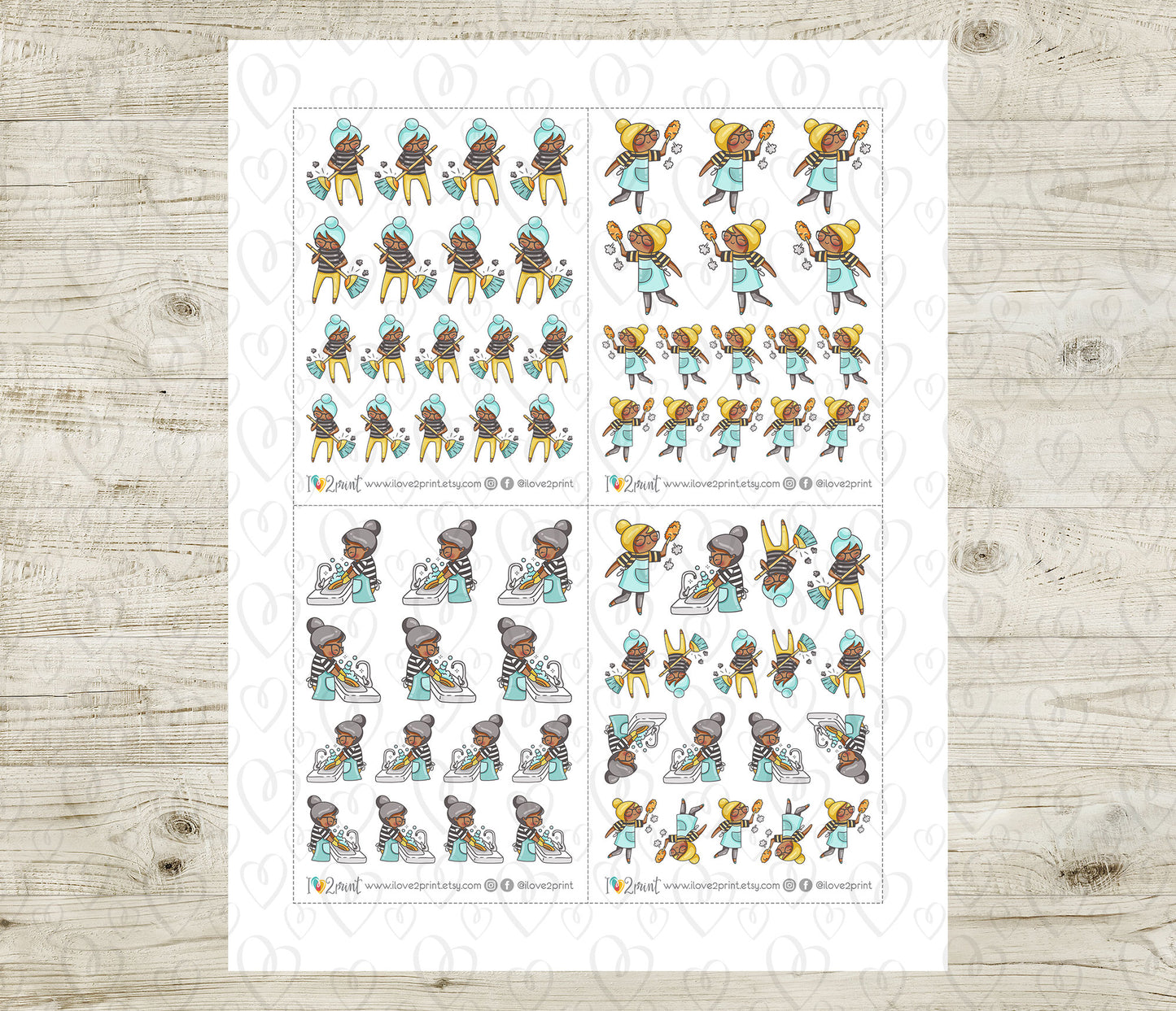 Elena Cleaning II – COLOR Printable Planner Stickers – PDF & Cut Files – Instant Download