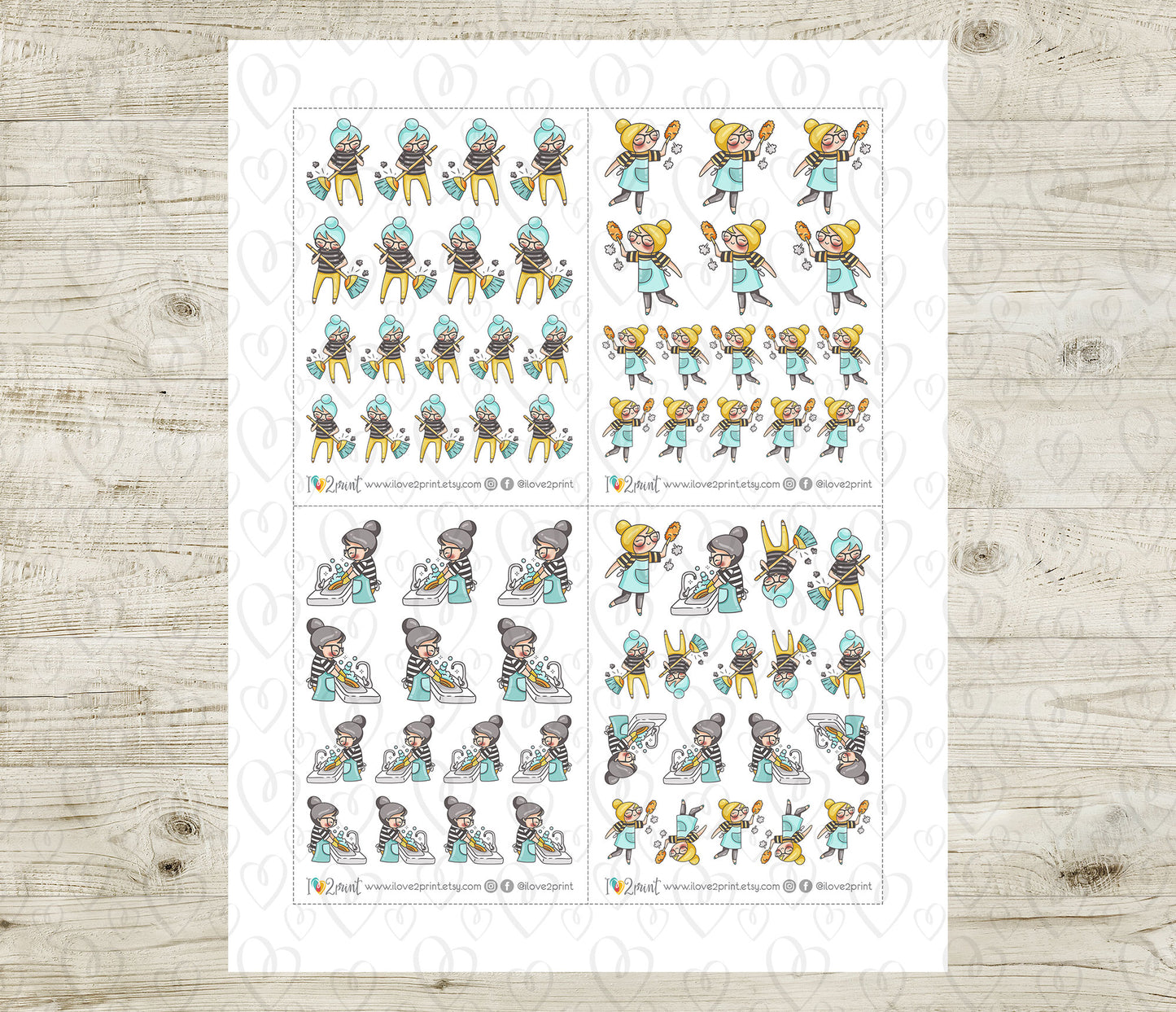 Elena Cleaning II – COLOR Printable Planner Stickers – PDF & Cut Files – Instant Download