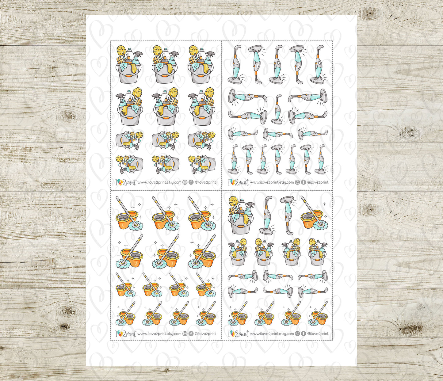 Elena Cleaning II – COLOR Printable Planner Stickers – PDF & Cut Files – Instant Download