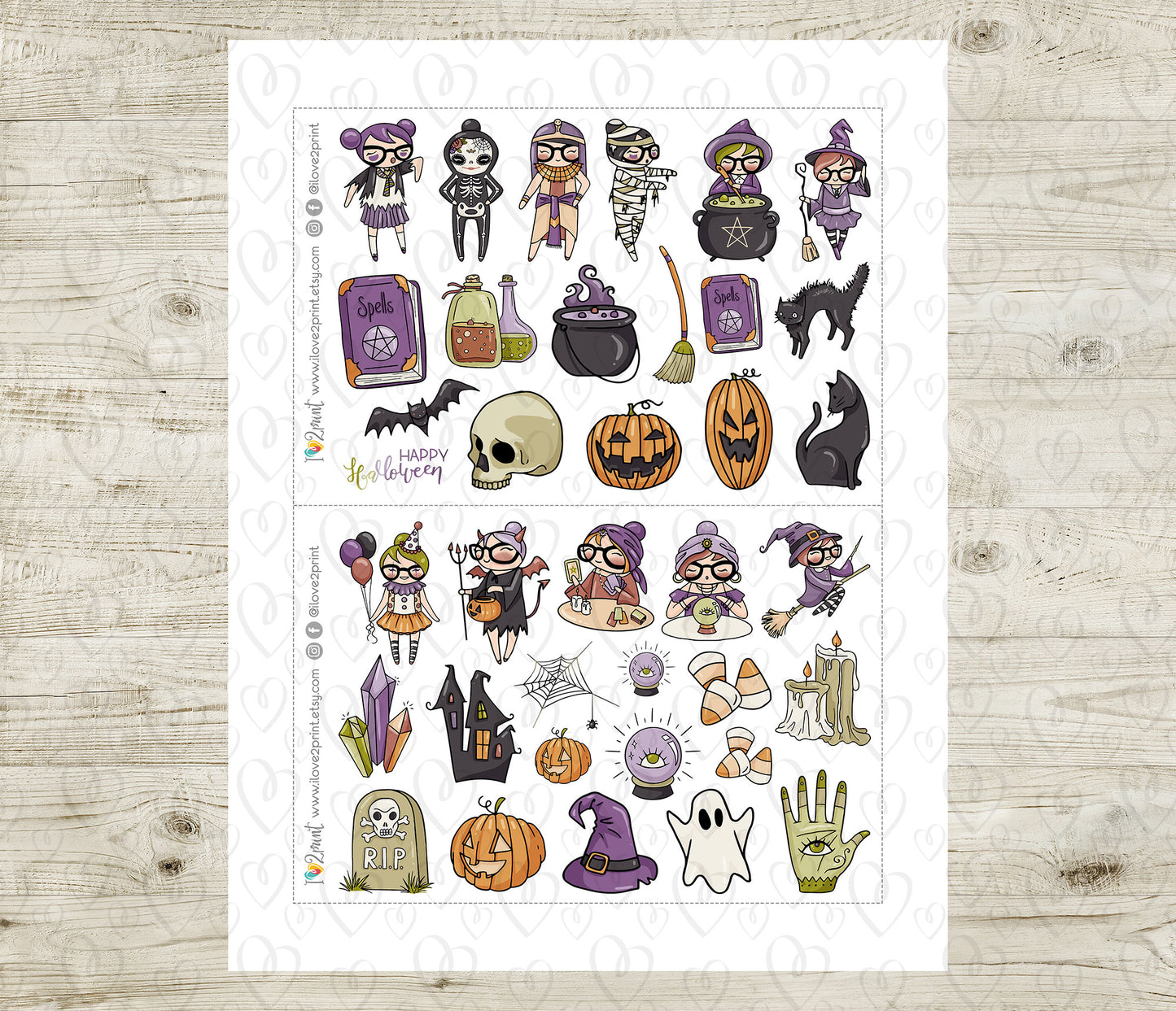 Elena Halloween BUNDLE – Color (2 skin tones) Printable Planner Stickers – PDF + Cut Files