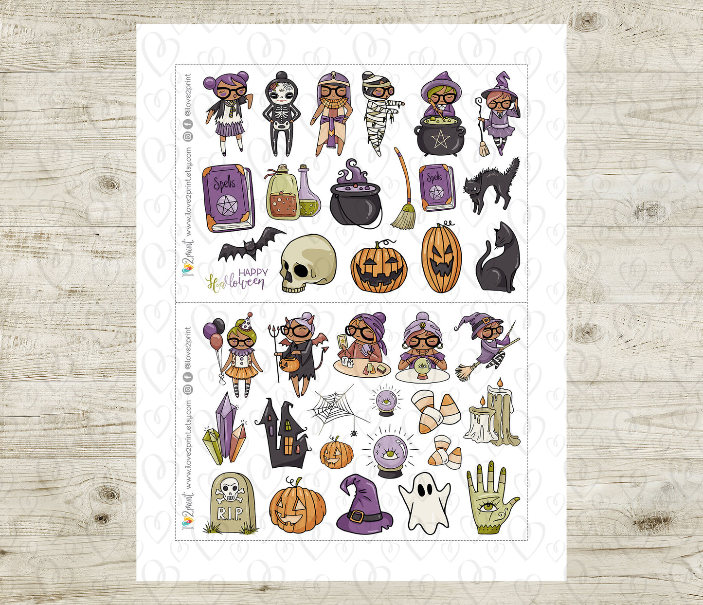 Elena Halloween BUNDLE – Color (2 skin tones) Printable Planner Stickers – PDF + Cut Files