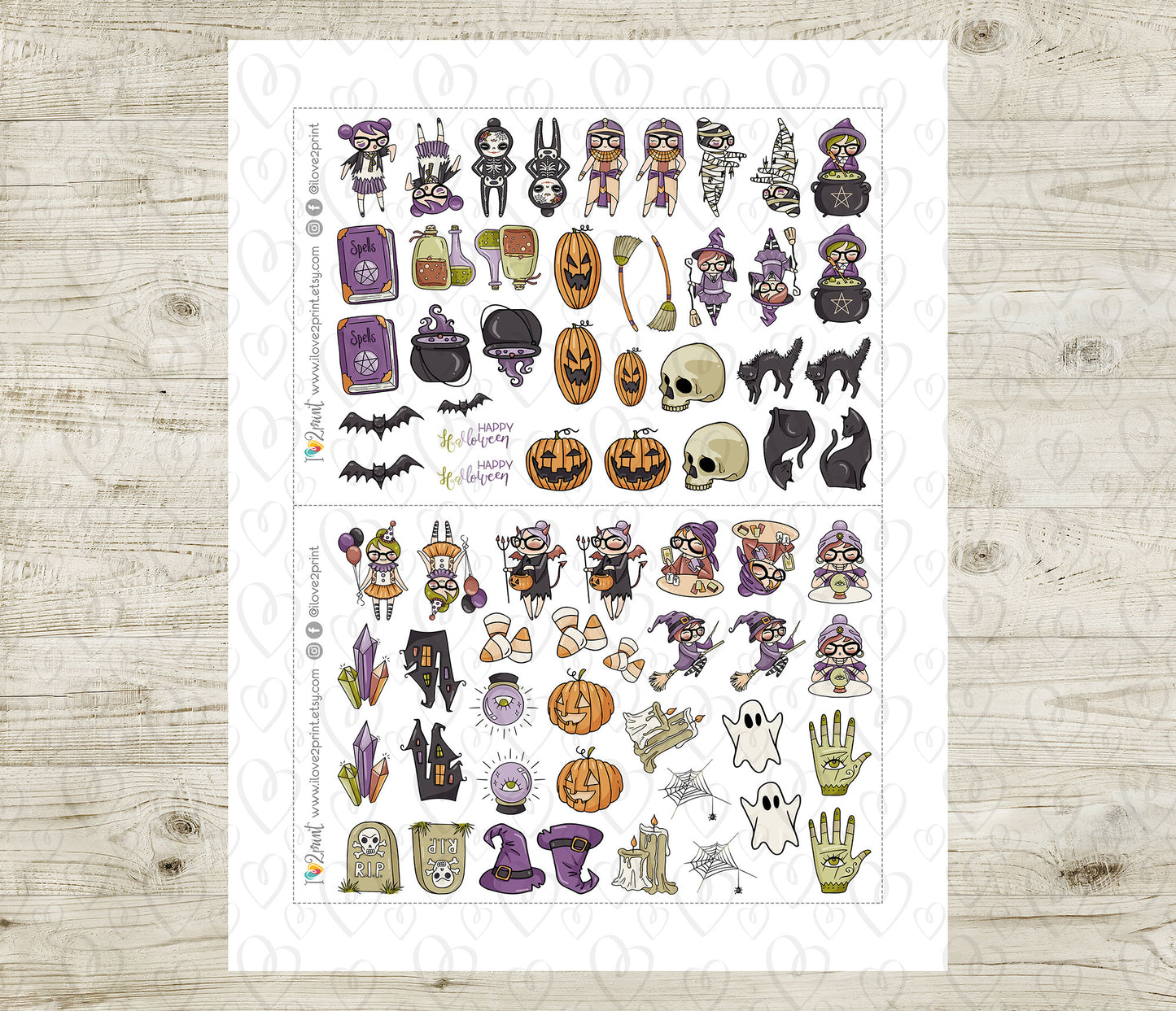 Elena Halloween BUNDLE – Color (2 skin tones) Printable Planner Stickers – PDF + Cut Files