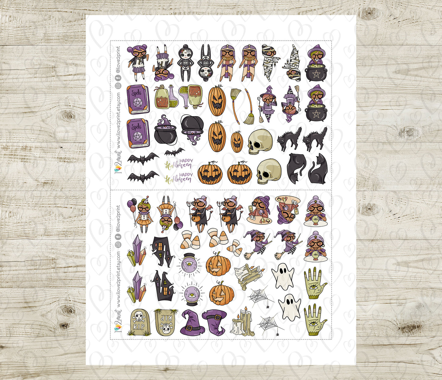 Elena Halloween BUNDLE – Color (2 skin tones) Printable Planner Stickers – PDF + Cut Files