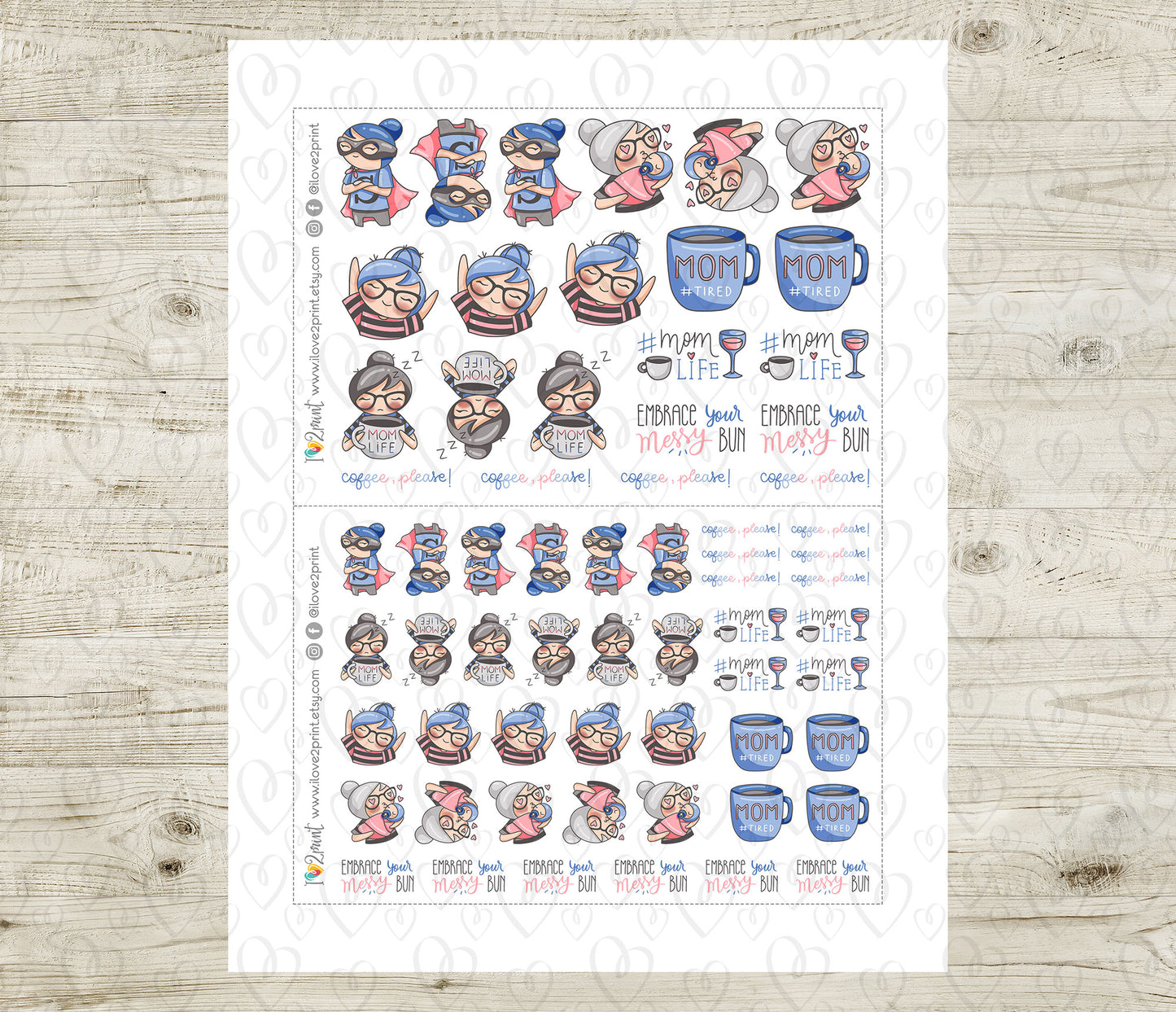 Elena Mom Life – COLOR Printable Planner Stickers – PDF & Cut Files – Instant Download