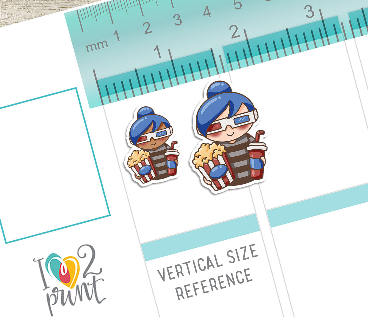 Elena Movie Night – Colored Printable Planner Stickers – 2 Skin Tones – PDF + Cut Files – Instant Download