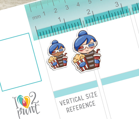 Elena Movie Night – Colored Printable Planner Stickers – 2 Skin Tones – PDF + Cut Files – Instant Download