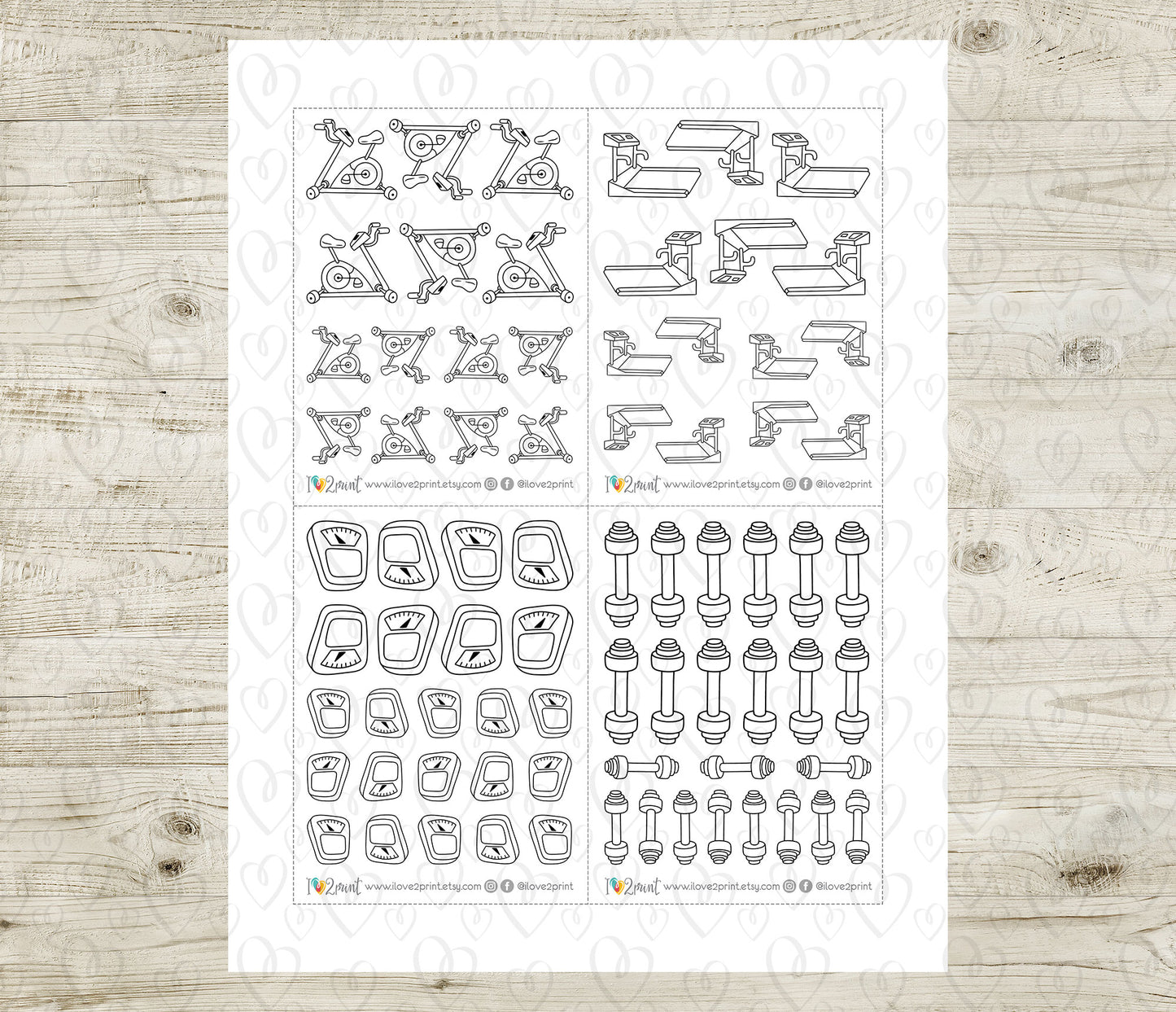 Elena Workout Set 1 – DOODLE Printable Planner Stickers – Fitness, Yoga, Running & Gym – PDF + Cut Files – Personal Use