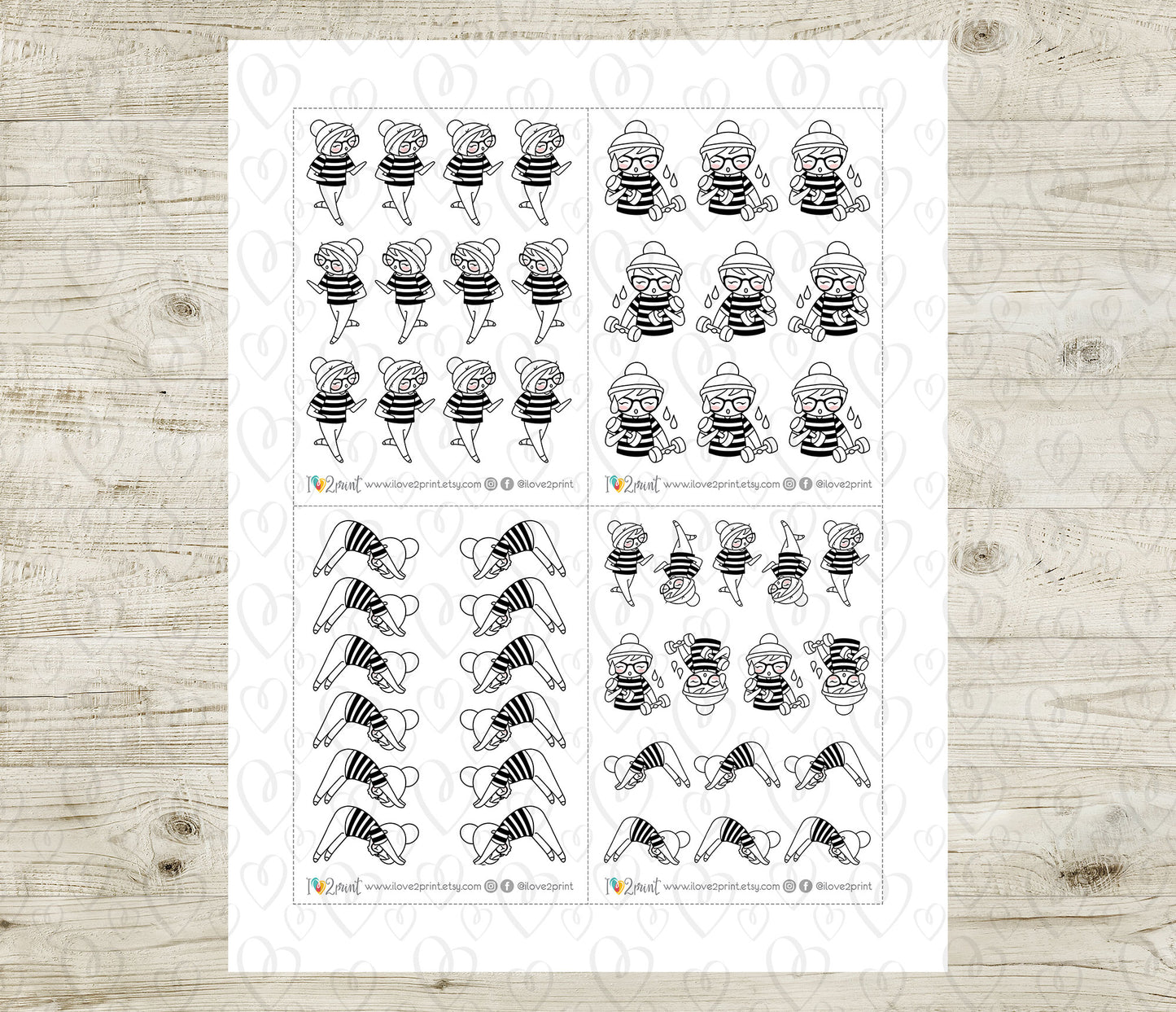 Elena Workout Set 1 – DOODLE Printable Planner Stickers – Fitness, Yoga, Running & Gym – PDF + Cut Files – Personal Use