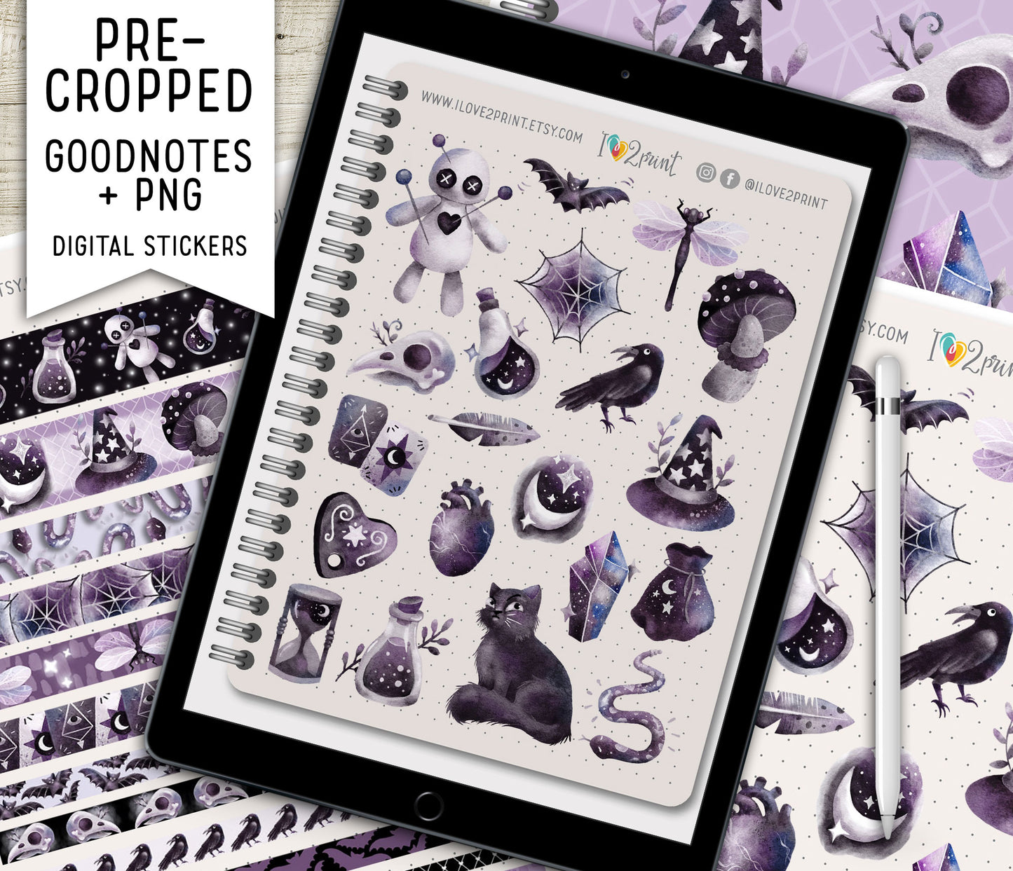 Gothic Life Decorative Stickers - Pre-Cropped GoodNotes Digital Sticker Book