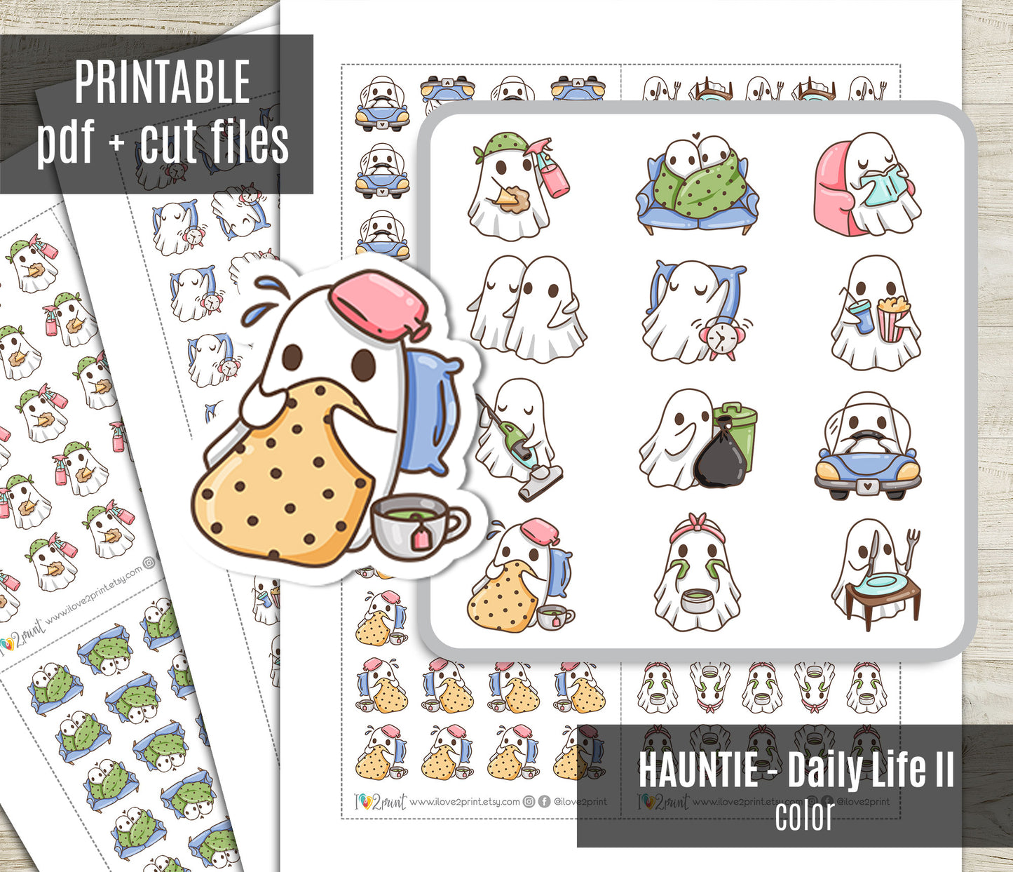 Hauntie the Ghost – COLOR Daily Life BUNDLE 2 – Printable Planner Stickers – PDF + Cut Files – Instant Download