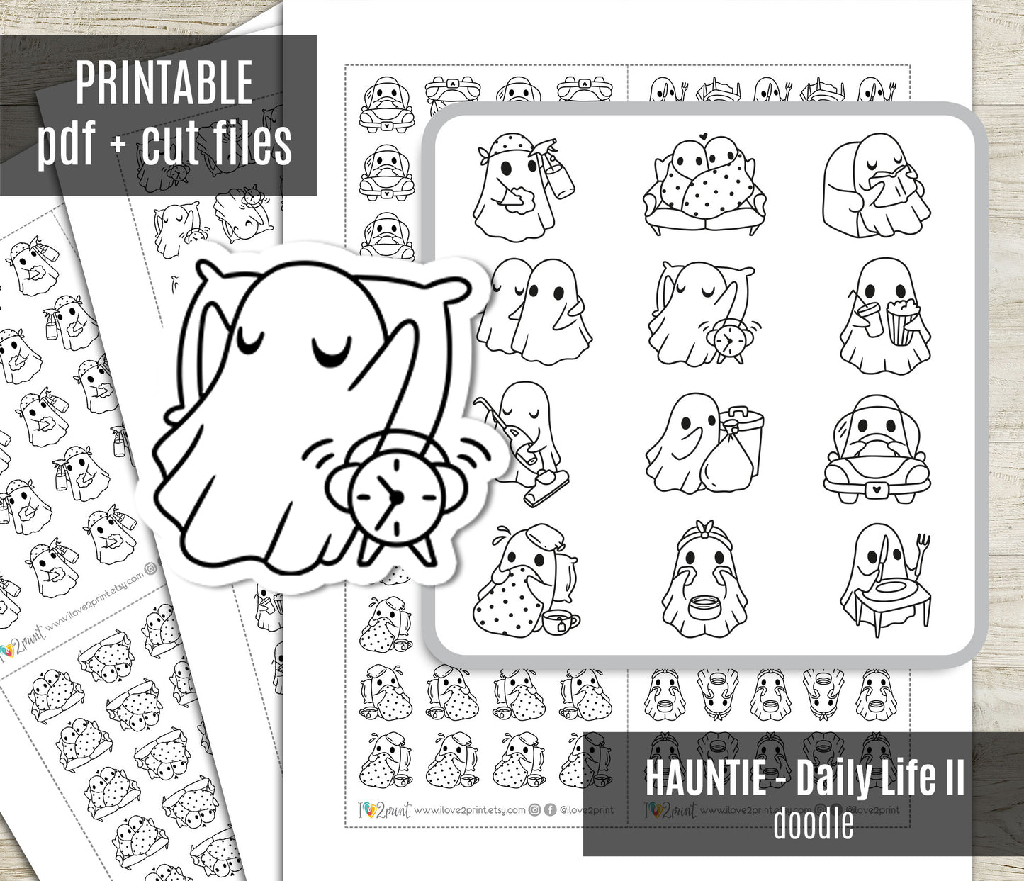 Hauntie the Ghost – DOODLE Daily Life BUNDLE 2 – Printable Planner Stickers – PDF + Cut Files – Instant Download