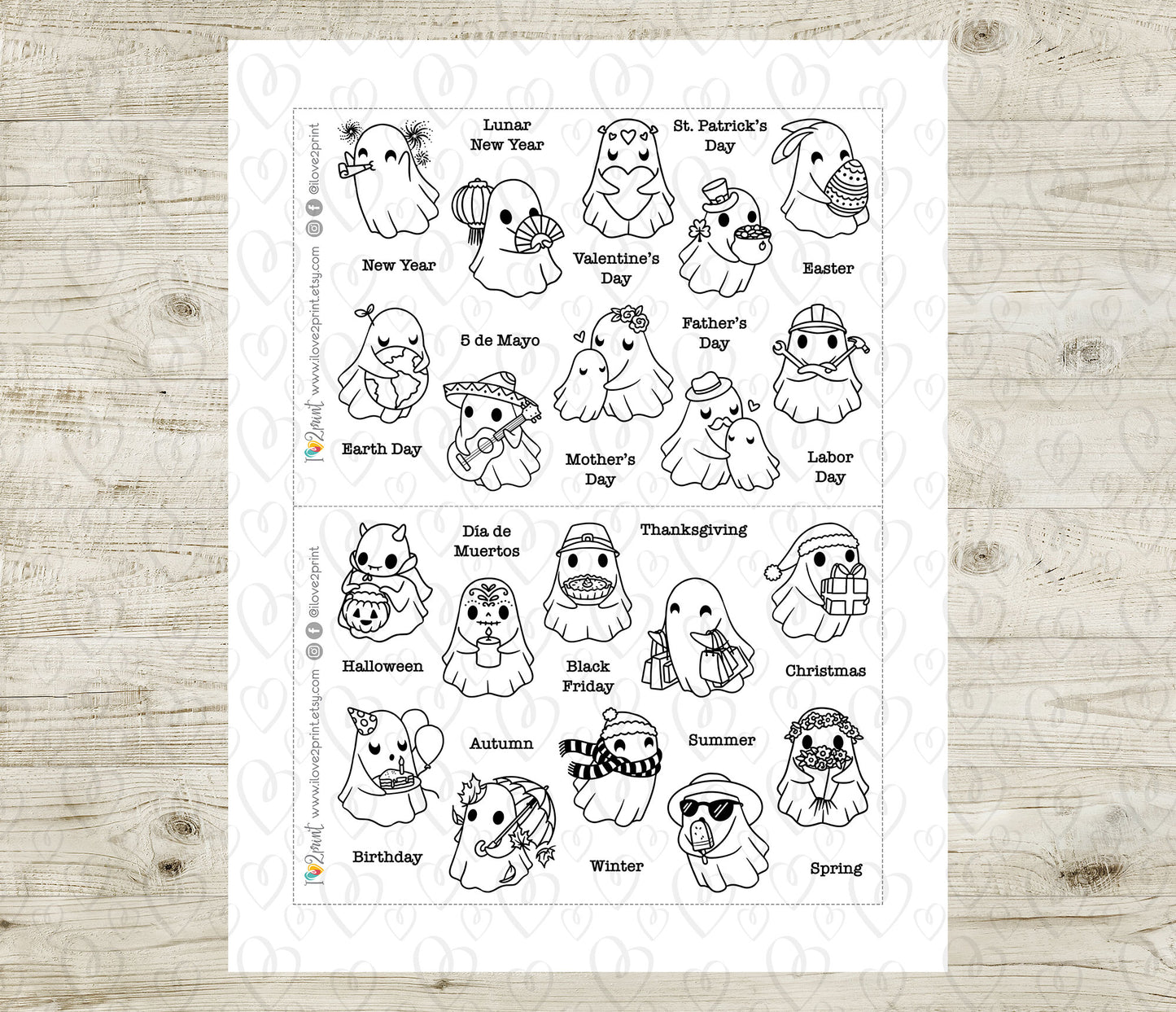 Hauntie Ghost Holidays Doodle Printable Stickers | Cute Spooky Seasons | PDF Cut Files