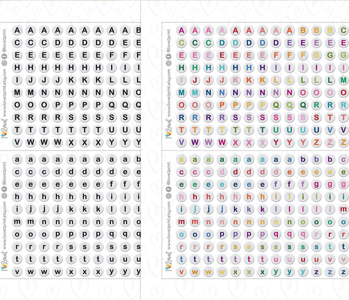 Alphabet Beads Functional Printable Stickers | 4 Color Combos | Planner