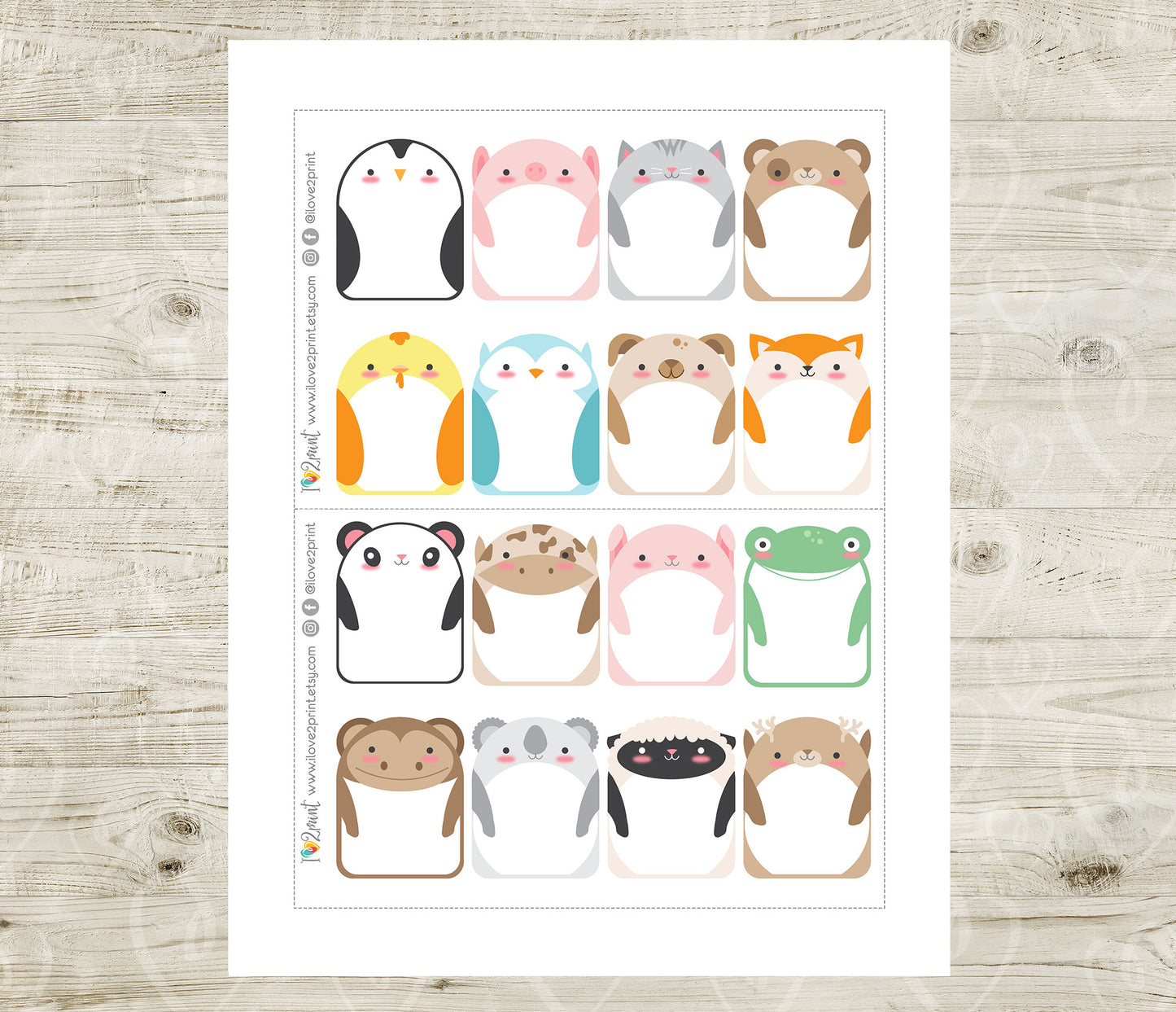 Kawaii Animals Sticker Full Notes – Cute Functional & Decorative Printable Labels – PDF + Cut Files