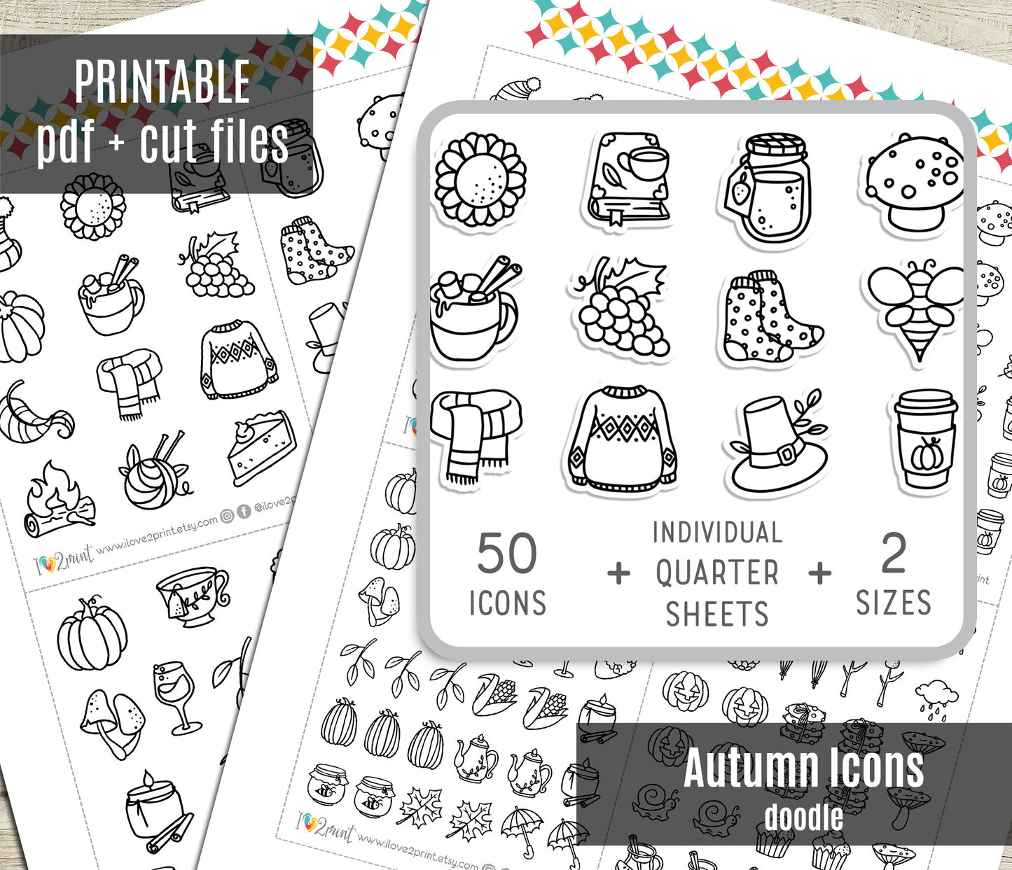 50 Fall Printable Icons Stickers – STAMP Planner Icons - PDF & Cut Files