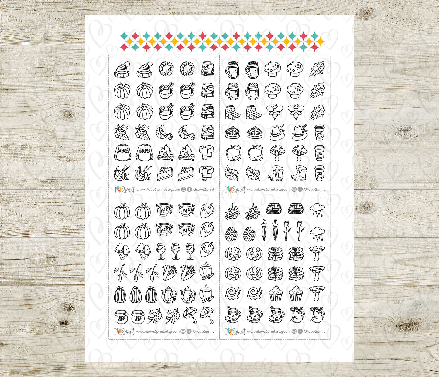 50 Fall Printable Icons Stickers – STAMP Planner Icons - PDF & Cut Files